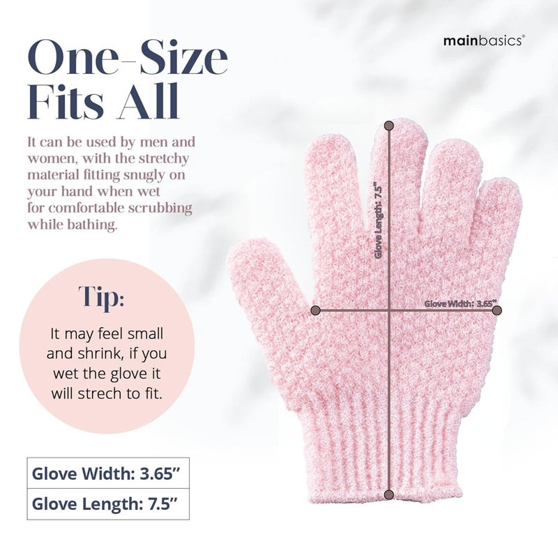 MainBasics Deep Exfoliating Bath Gloves - Heavy-Textured Nylon Shower Scrub for Dead Skin Removal - Machine Washable (1 Pair, Soft Pink) - Image 4